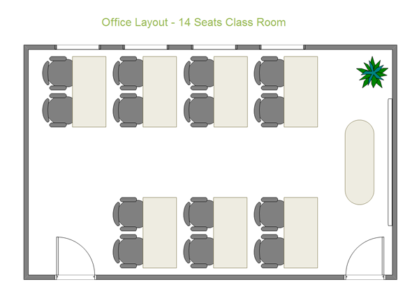 Bürolayout - Raum mit 14 Plätzen